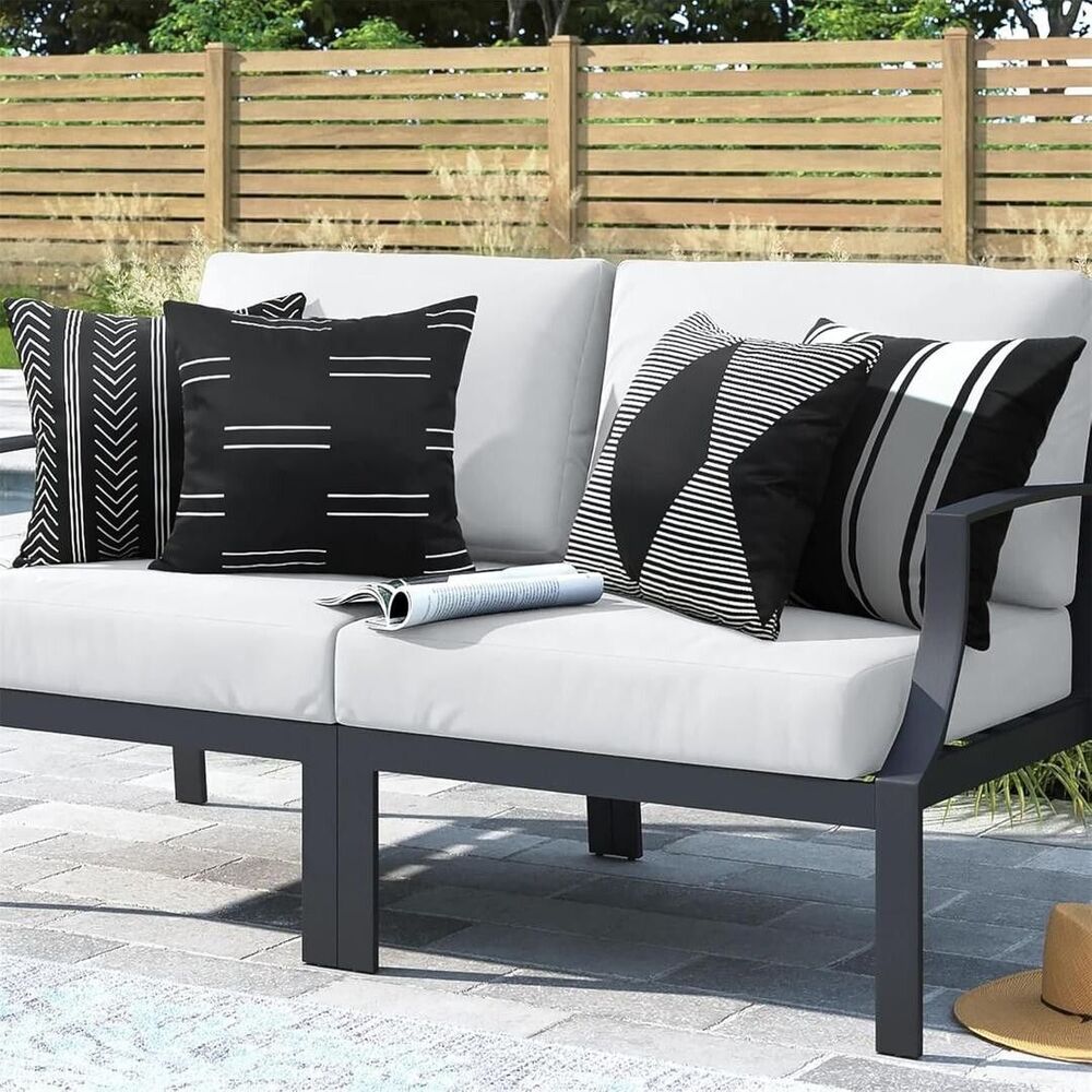 Adabana Outdoor Waterproof Pillow Covers 16x16 Inch Set of 4 Black and White Mod